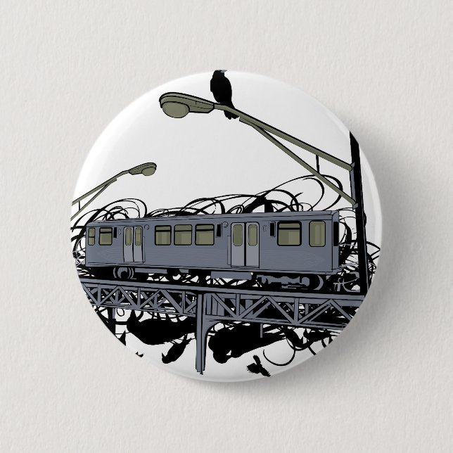 Badge Rond 5 Cm Train illustré et corneilles d'EL (Devant)