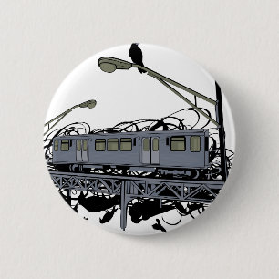 Badge Rond 5 Cm Train illustré et corneilles d'EL