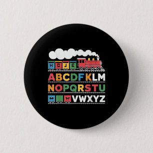 Badge Rond 5 Cm Train Railroad Lover Abc Alphabet A-z Abcs Kinderg