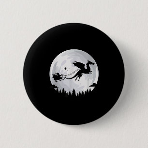 Badge Rond 5 Cm Traîneau de lune de dragon de fantaisie, Père Noël