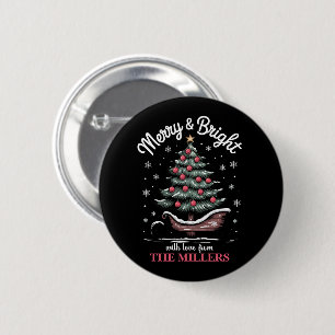 Badge Rond 5 Cm Traîneau de Noël personnalisé Arbre Joyeux & Lumin