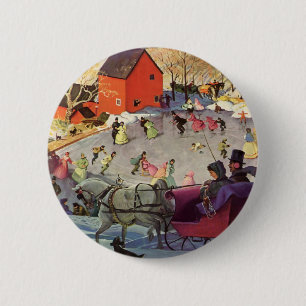 Badge Rond 5 Cm Traîneau de Noël vintage, Amour et Romance