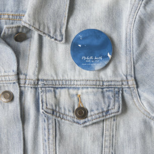 Badge Rond 5 Cm trait de brosse Abstrait couleur bleu aquarelle