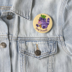 Badge Rond 5 Cm Traitez-vous, Raccoon pourpre avec Icecream