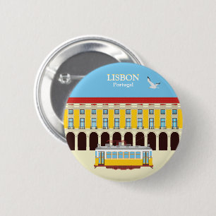 Badge Rond 5 Cm Tramway jaune de Lisbonne style vintage