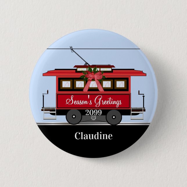 Badge Rond 5 Cm Tramway rouge du Nouvel An (Devant)