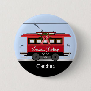 Badge Rond 5 Cm Tramway rouge du Nouvel An