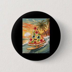 Badge Rond 5 Cm Trancher une pizza en faisant du surf sur une vagu