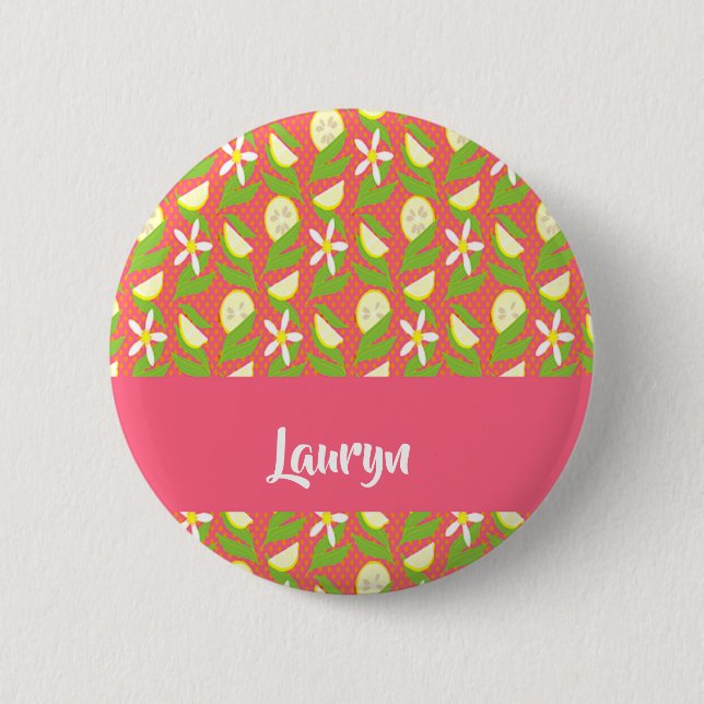 Badge Rond 5 Cm Tranches de citron sur pois (Devant)