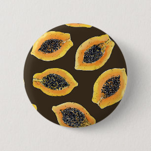 Badge Rond 5 Cm Tranches de Papaya sur brun foncé