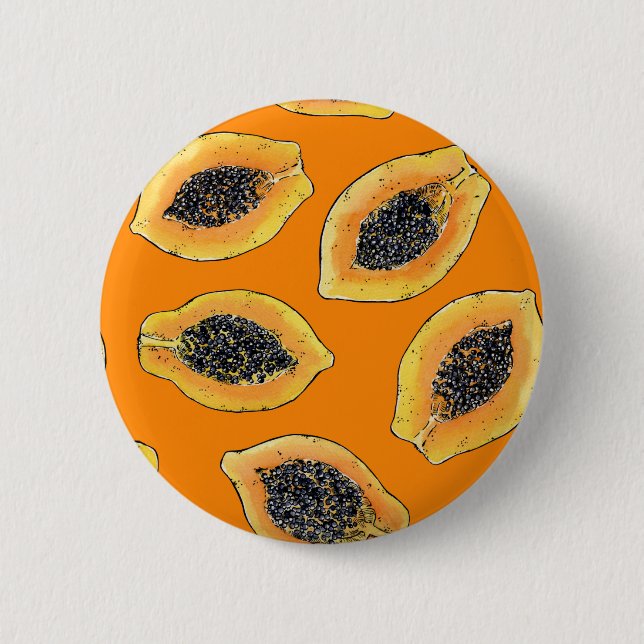 Badge Rond 5 Cm Tranches de Papaya sur orange (Devant)