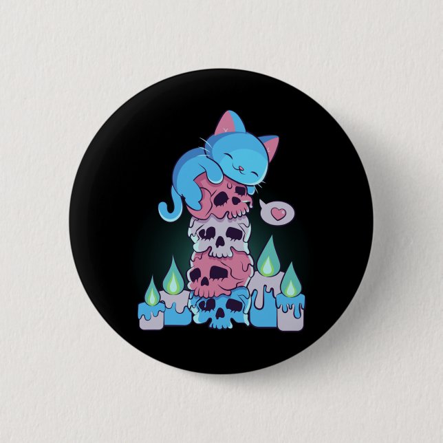 Badge Rond 5 Cm Transgenre esthétique Kawaii Chat Sur Les Crânes S (Devant)