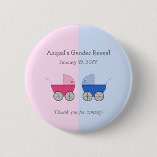 Badge Rond 5 Cm Transport de bébé rose et bleu Genre Révéler Douch