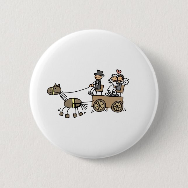 Badge Rond 5 Cm Transport De Cheval Dessiné Pour Mariages (Devant)