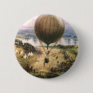 Badge Rond 5 Cm Transport Vintage, Ballons Dirigeables Montgolfièr