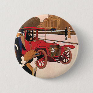 Badge Rond 5 Cm Transport vintage, Red Antique Automobile