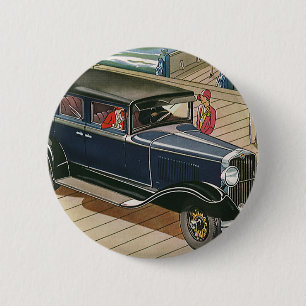 Badge Rond 5 Cm Transport vintage, voiture sur le quai au bord de