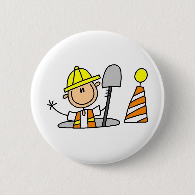 Badge Rond 5 Cm Travailleur de la construction dans le bouton de (Devant)