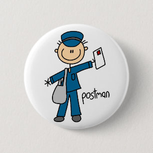 Badge Rond 5 Cm Travailleur Postal Figurine Bâton
