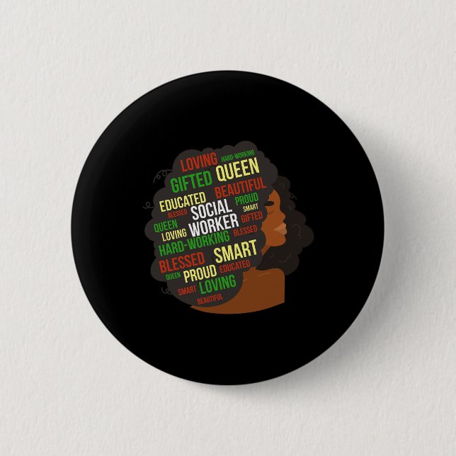 Badge Rond 5 Cm Travailleur social noir Africain-Américain (Devant)