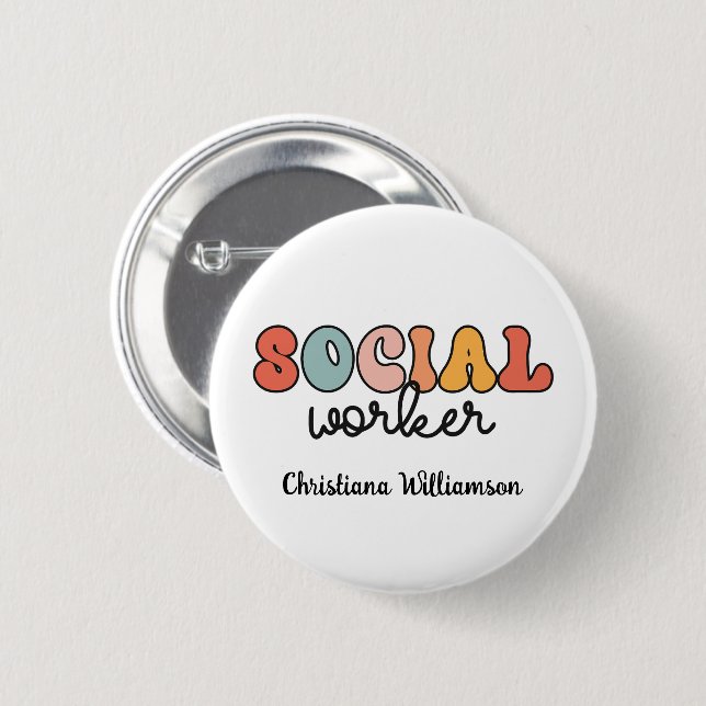 Badge Rond 5 Cm Travailleur social rétro personnalisé (Devant & derrière)