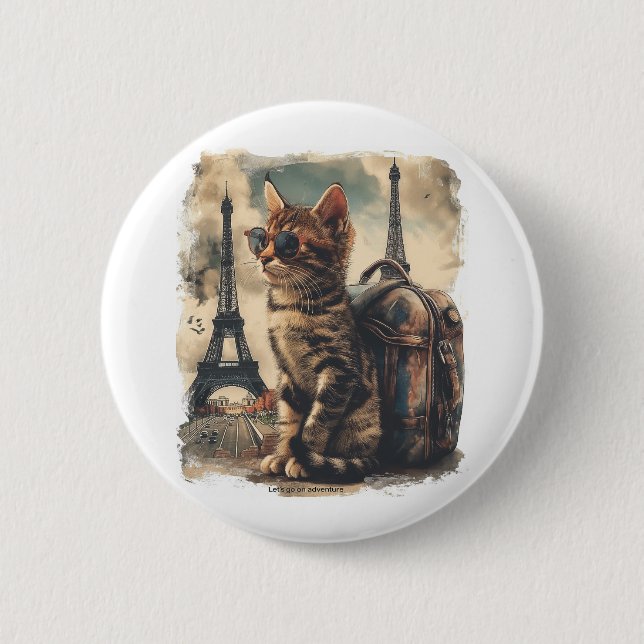 Badge Rond 5 Cm Travel Buddy Cat (Devant)
