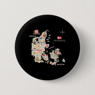 Badge Rond 5 Cm Travel Europe Danemark Carte Copenhagen Danish Fam