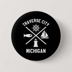 Badge Rond 5 Cm Traverse City Nord du Michigan La voilière à voile