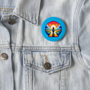 Badge Rond 5 Cm Traversée au coucher du soleil Voyage d'art Pixel 