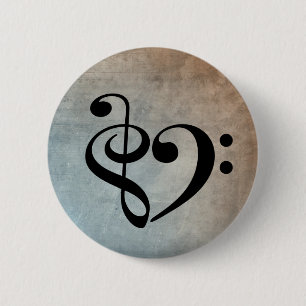Badge Rond 5 Cm Treble Clef Bass Clef Coeur feuille Vintage musiqu