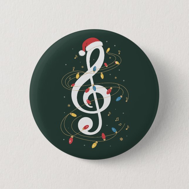 Badge Rond 5 Cm Treble Clef Christmas Lights Musique Lover Musicie (Devant)