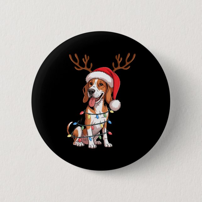 Badge Rond 5 Cm Treeing Walker Coonhound Dog Christmas Lights Sant (Devant)