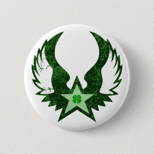 Badge Rond 5 Cm trèfle à quatre feuilles. étoile ailée.