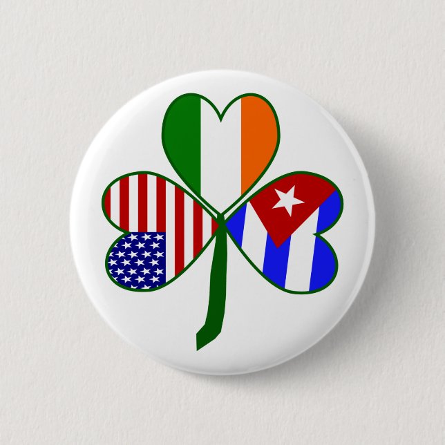 Badge Rond 5 Cm Trèfle américano-cubain irlandais (Devant)