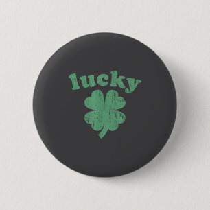 Badge Rond 5 Cm Trèfle Chanceux Shamrock 4 Feuilles Rétro Vintage