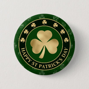 Badge Rond 5 Cm Trèfle de Shamrock vert et or pour la Saint-Patric
