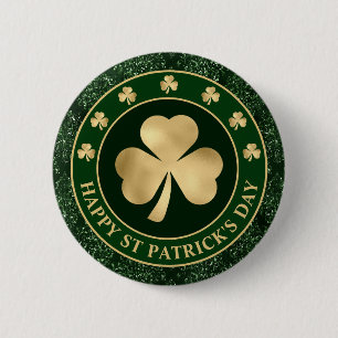 Badge Rond 5 Cm Trèfle de Shamrock vert et or St Patrick's Day
