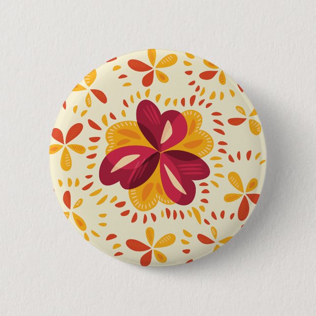 Badge Rond 5 Cm Trèfles abstraits dans le rose et le jaune (Devant)