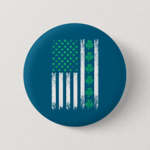Badge Rond 5 Cm Trèfles Drapeau Américain Us Irlandais Saint-Patri