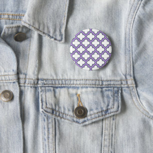 Badge Rond 5 Cm Trellis blanc et violet, treillis, Quatrefoil