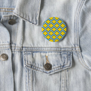 Badge Rond 5 Cm Trellis jaune et bleu bébé, treillis, Quatrefoil