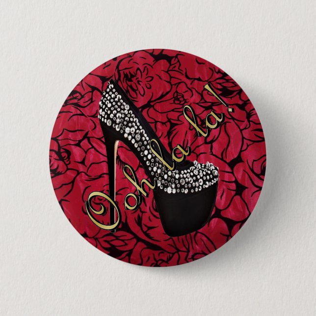 Badge Rond 5 Cm Tres Chic Rouge Fleurs (Devant)