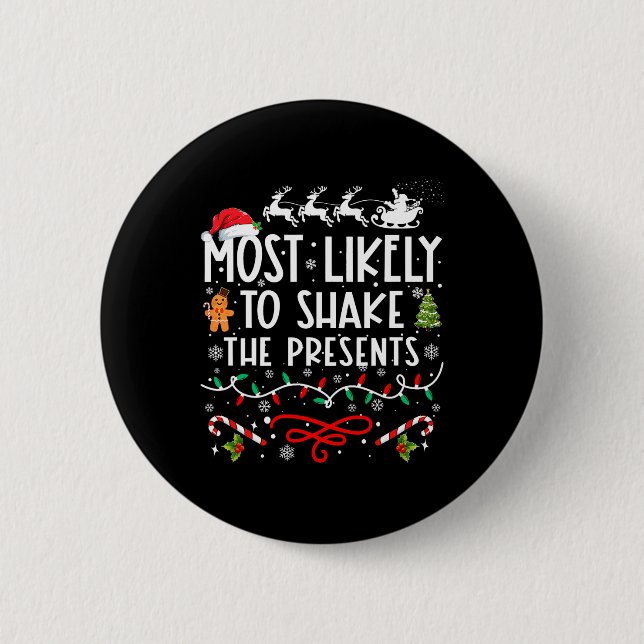 Badge Rond 5 Cm Très Probable De Secouer Les Présents Noël De Fami (Devant)