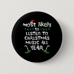 Badge Rond 5 Cm Très Probable D'Écouter La Musique De Noël Famille