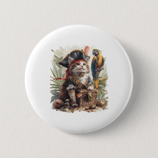 Badge Rond 5 Cm Trésor de chat pirate (Devant)