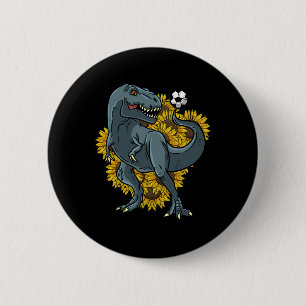 Badge Rond 5 Cm Trex jouant au football tournesol drôle de dinosau