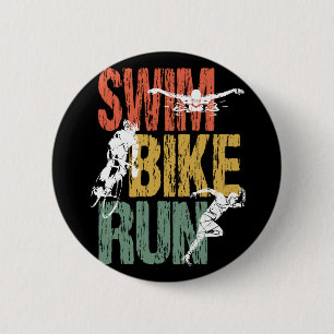 Badge Rond 5 Cm Triathlon Vintage Swim Bike Run