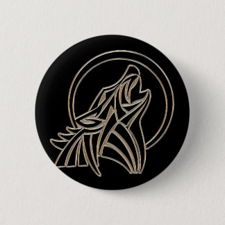 Badge Rond 5 Cm Tribal Metallic Howling Wolf Emblem