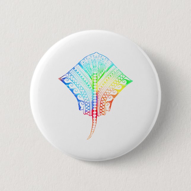 Badge Rond 5 Cm Tribal Stingray de Cravate teintée (Devant)