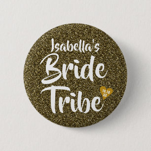 Badge Rond 5 Cm Tribe de la mariée Date Or Cœur Personnalisé Paill